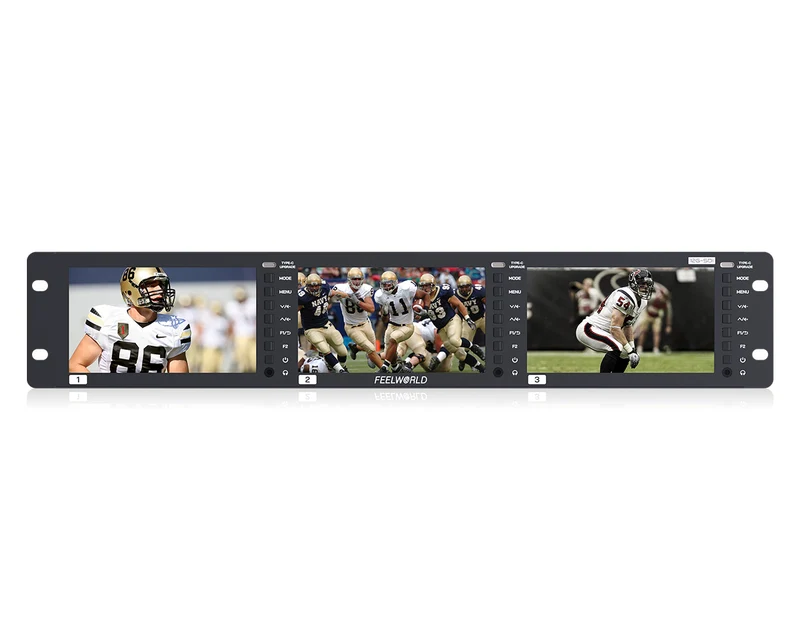 FEELWORLD FRM501G จอภาพ 3 จอ ขนาด 5.5 นิ้ว สำหรับติดตั้งในแร็ค ขนาด 2RU 12G SDI 4K HDMI ความละเอียด 1920x1080 พิกเซล IPS ความสว่างสูง 1000 nits