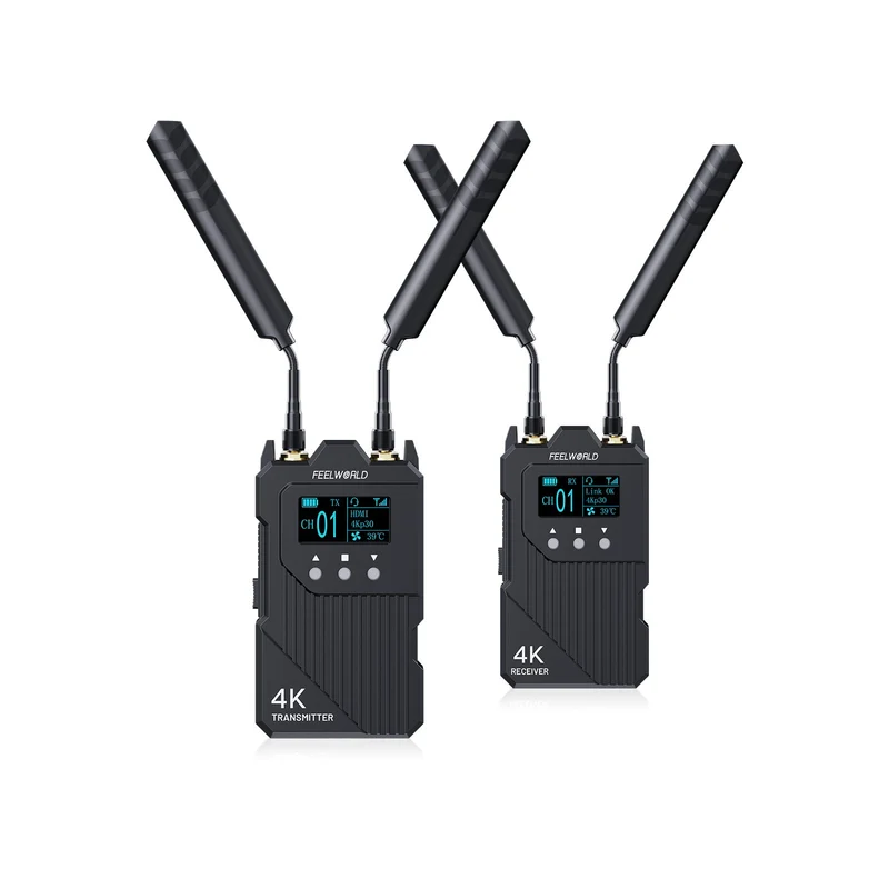 Sistema de transmisión de vídeo inalámbrico FEELWORLD WT1H 4K con intercomunicador dúplex completo y doble HDMI para transmisión en directo